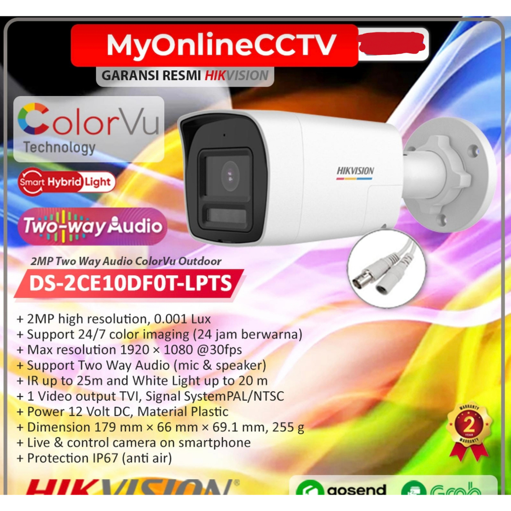 Jual DS-2CE10DF0T-LPTS Hikvision 2MP Two Way Audio Camera Hybrid Light ...