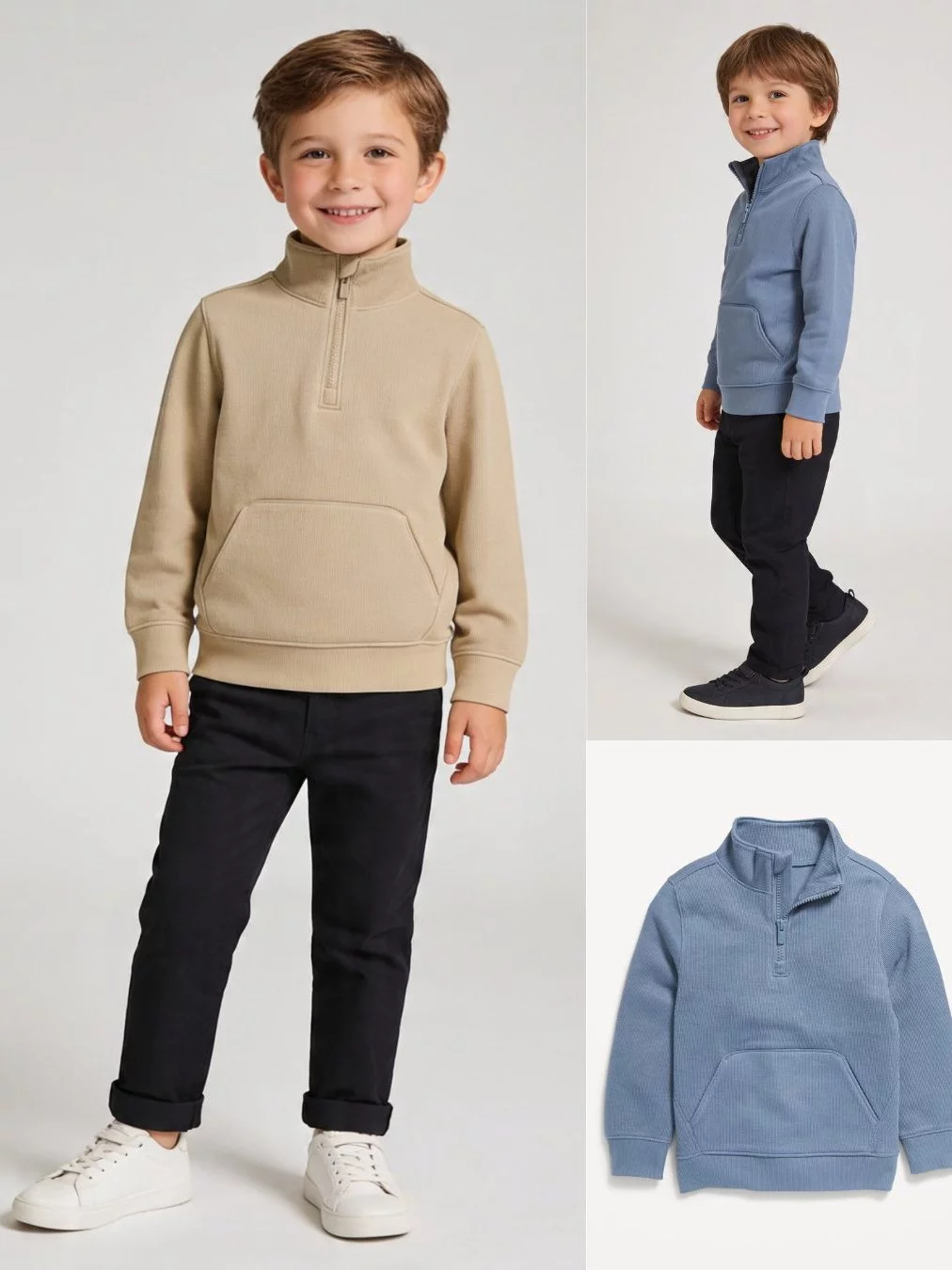 Sweater Anak Bahan Terry OLN Mock-Neck Quarter-Zip Boys Sweatshirt - 2619