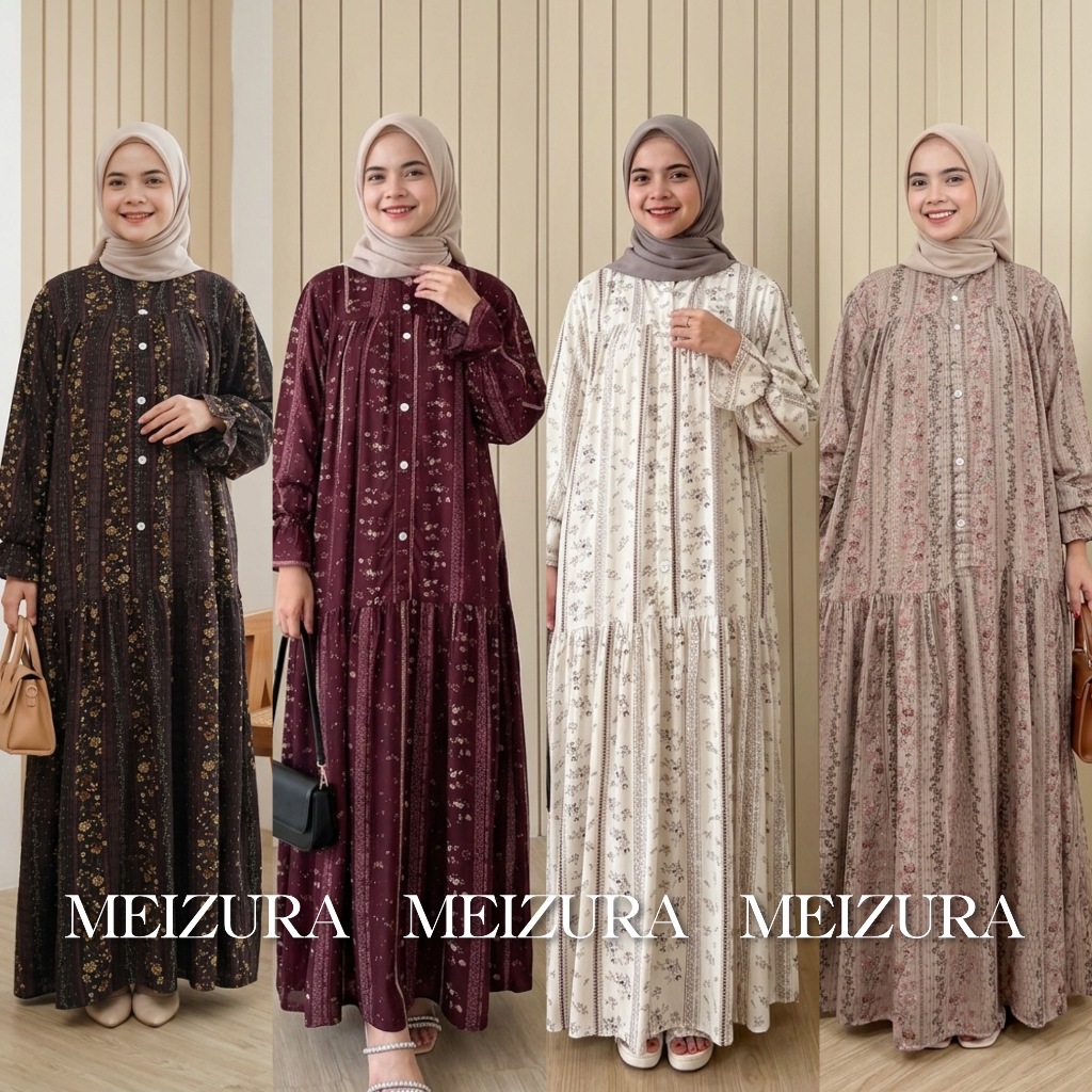 Gamis Rayon Amanda Terbaru Dress Kancing Motif Rayon Bahan Premium Jumbo Busui Gamis Amara Jumbo LD 130 Elewys.id