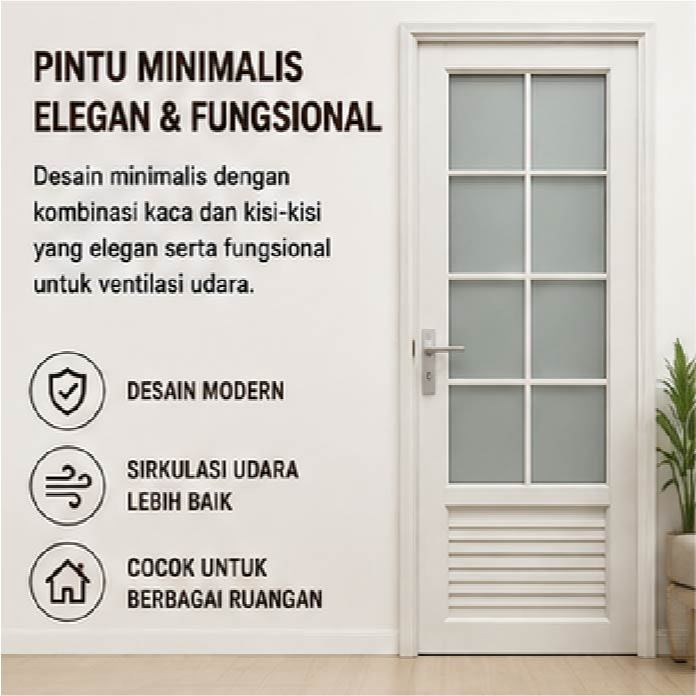 Pintu Kamar Mandi WC Toilet UPVC Doorway 80x200cm + Set Kunci Bukaan Kanan dan Kiri Warna Putih [INCLUDE PACKING KAYU]