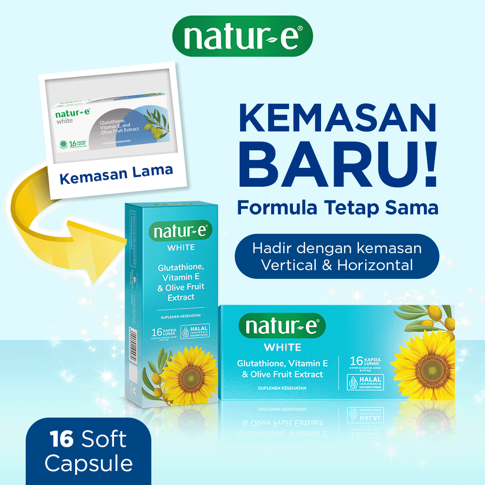 Jual Natur-E White Soft Capsule 16s/32s - Natur E White 32 kapsul dengan Natural Vitamin E, Olive Extract & Glutathione - Membantu Memelihara Kesehatan Kulit