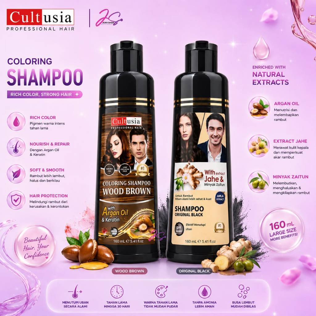 Cultusia Coloring  Shampoo Original Black | Brown With  Ekstrak Jahe & Minyak Zaitun  160ml