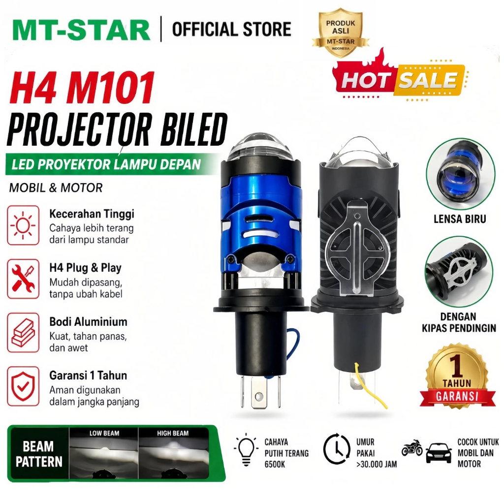 MT STAR lampu utama led motor H4 M101 projector biled Cahaya lampu led motor depan super terang