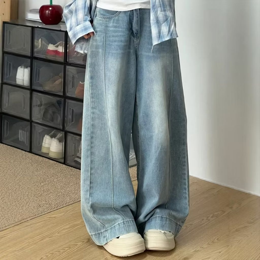 COD LULU Biru Premium Kulot Highwaist Celana Panjang Wanita-baggy jeans wanita-baggy baggy Denim