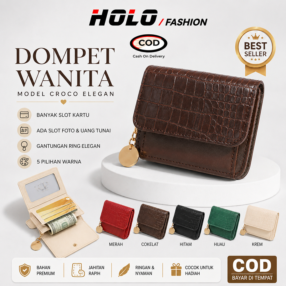 Jual HOLO Dompet Lipat Croco Wanita Terbaru 2026 Kekinian Dompet Kartu ...