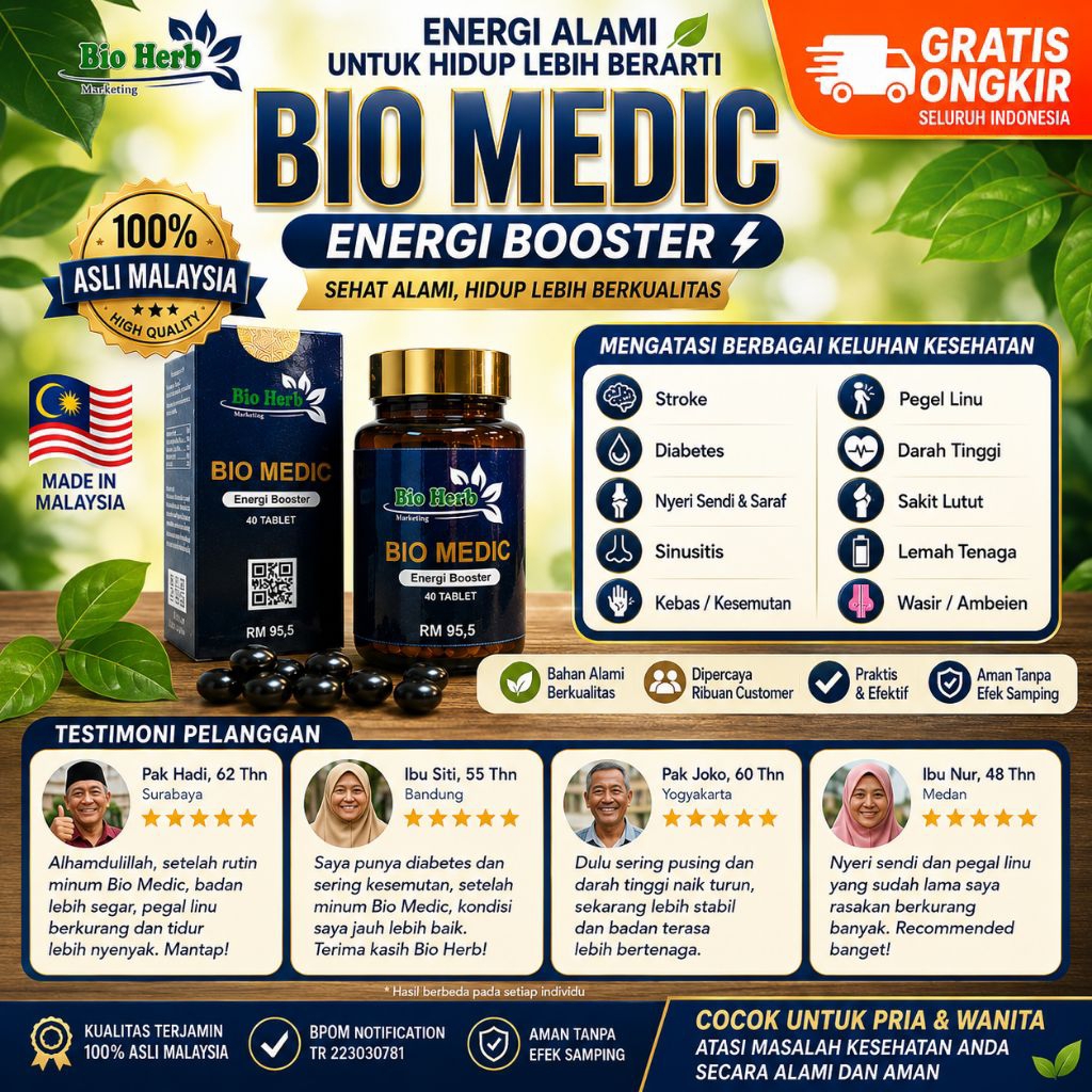 Bio Medic Original 1 Box Isi 6 Botol @40 tablet | Pil Hitam Ajaib | Herbal | Suplemen | Stroke | Sendi | Saraf | Diabetes | Kebas | Migrain | Sinusitis | Pegel Linu | Darah Tinggi | Original 100% Asli Malaysia