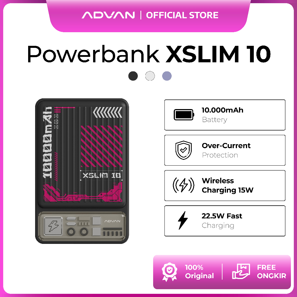 [BEST DEALS] ADVAN Wireless Powerbank Xslim10 | Capacity 10.000mAh | MagSafe Fast Charging Up to 22.5W | Slim & Compact Design |  Garansi Resmi 1 Tahun