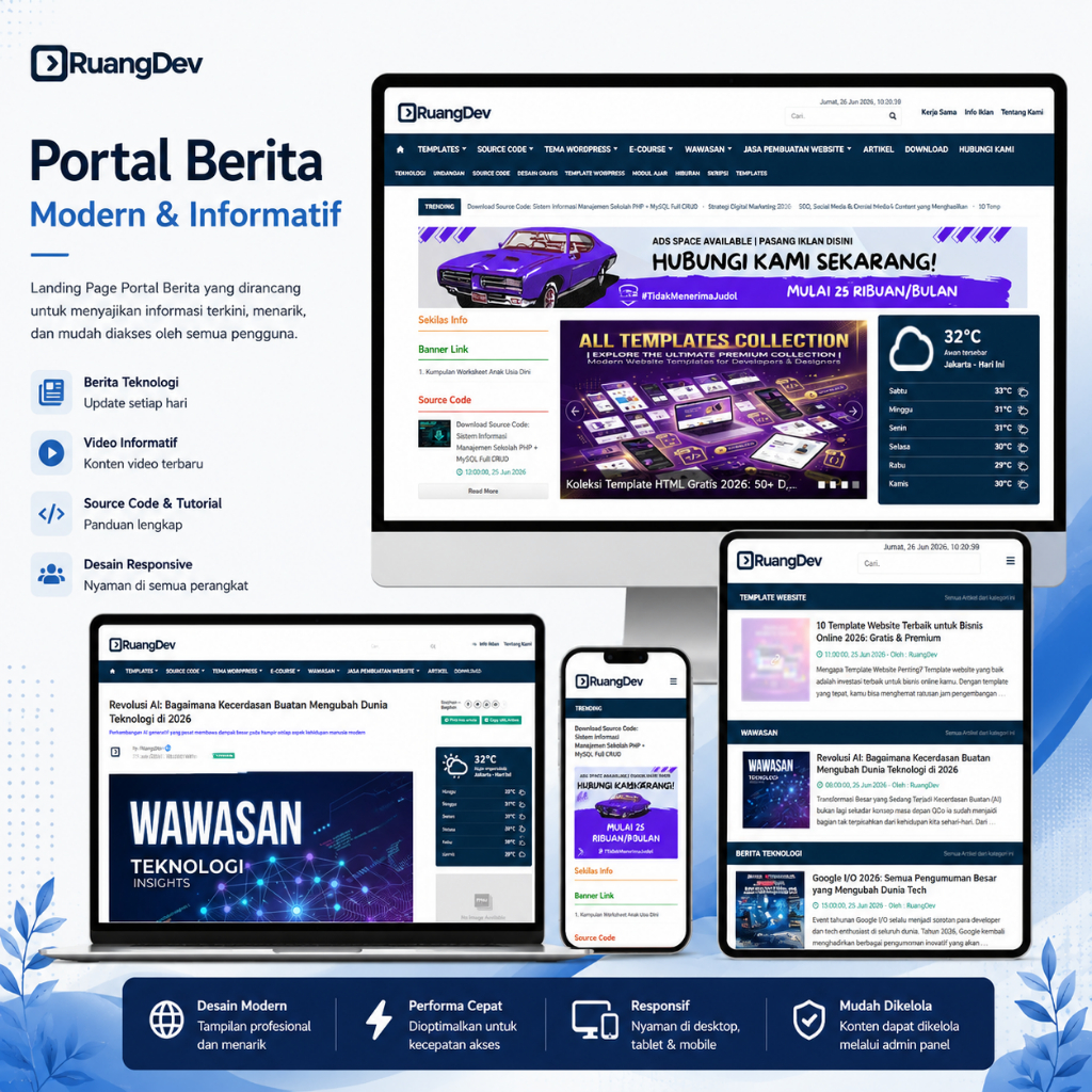 Source Code Website Portal Berita Modern Super Responsive CMS Dokumentasi Lengkap