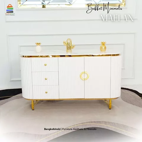 Meja TV Aesthetic Maelan Buffet Ruang Tamu Mewah Meja Konsol Kayu Solid Duco 140cm