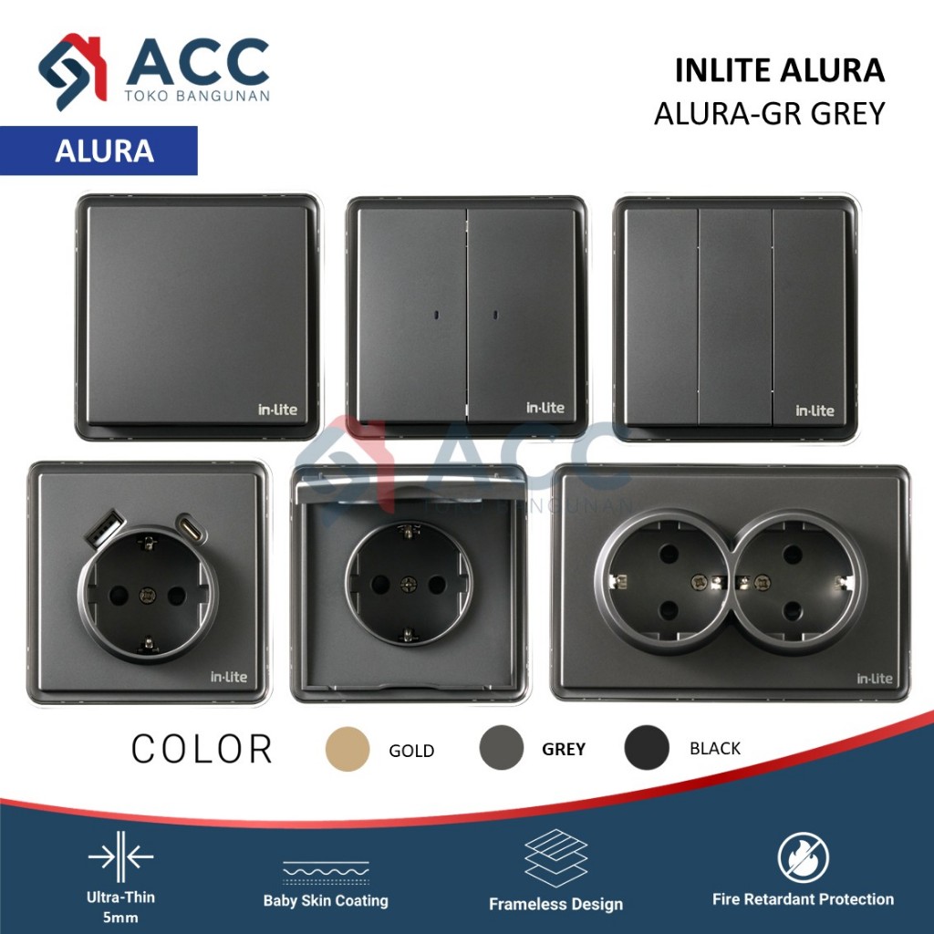 Jual INLITE ALURA GREY LIST SILVER CHROME SAKLAR STOP KONTAK FRAME ...
