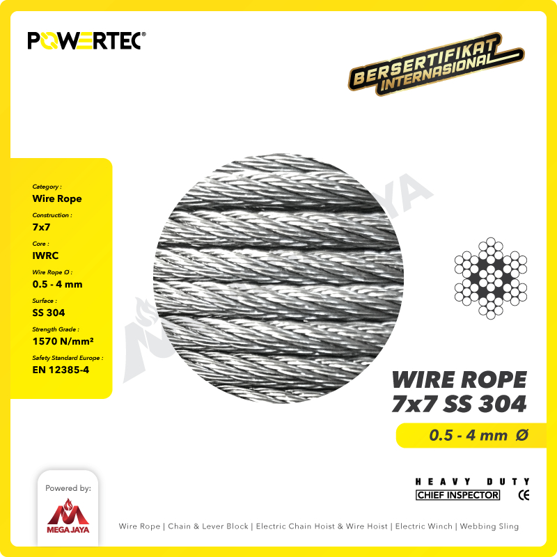 Jual POWERTEC Wire Rope / Kawat Seling Baja 7x7 SS 304 2.5mm - 1 Meter ...