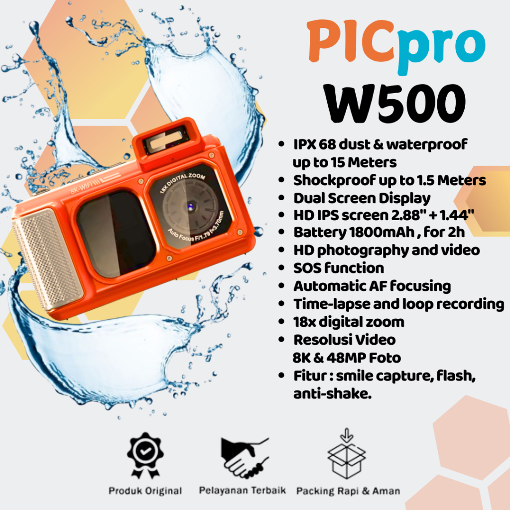 Jual PICpro W500 Kamera Digital 8K 48MP Waterproof Camera Dual Screen 2 ...