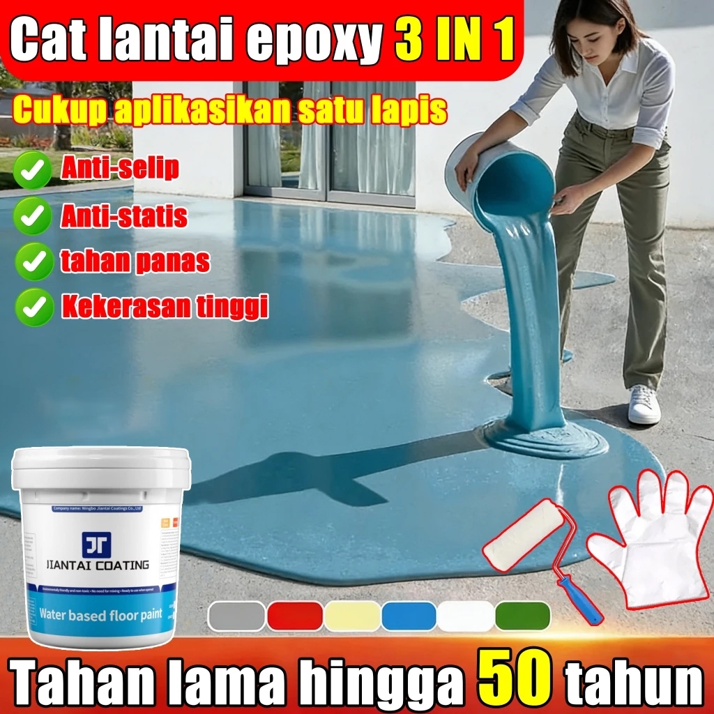 Cepat kering 12 jam Cat Lantai 1-13KG Tahan Air Tahan Lembab dan Tahan Gores Cat Lantai Epoxy Paint Floor Floor Coating Premium Cocok untuk Bengkel Gudang Pabrik Garasi cat lantai semen