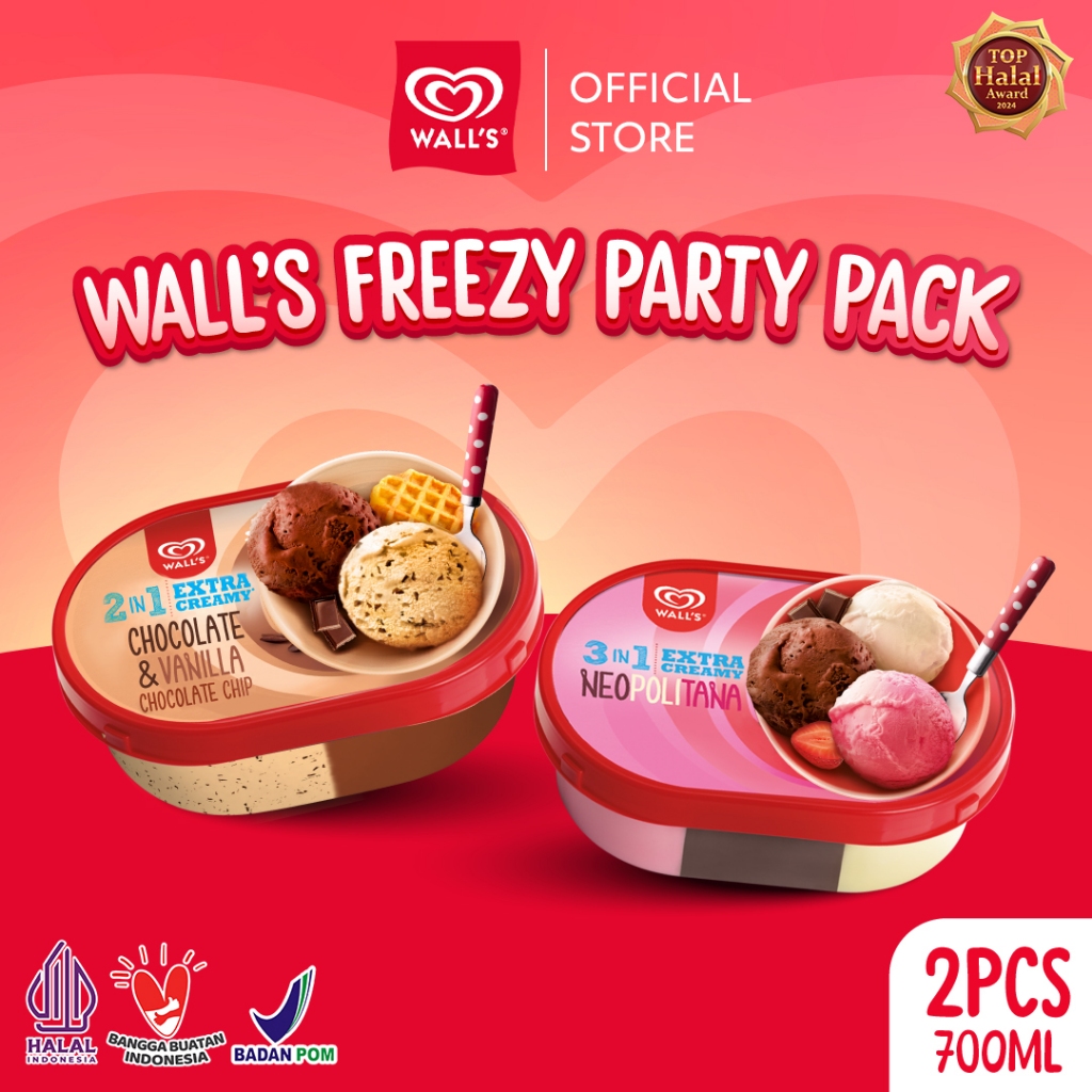 Jual Wall's Freezy Party Pack Neopolitana & Vanilla Chocolate Chip ...