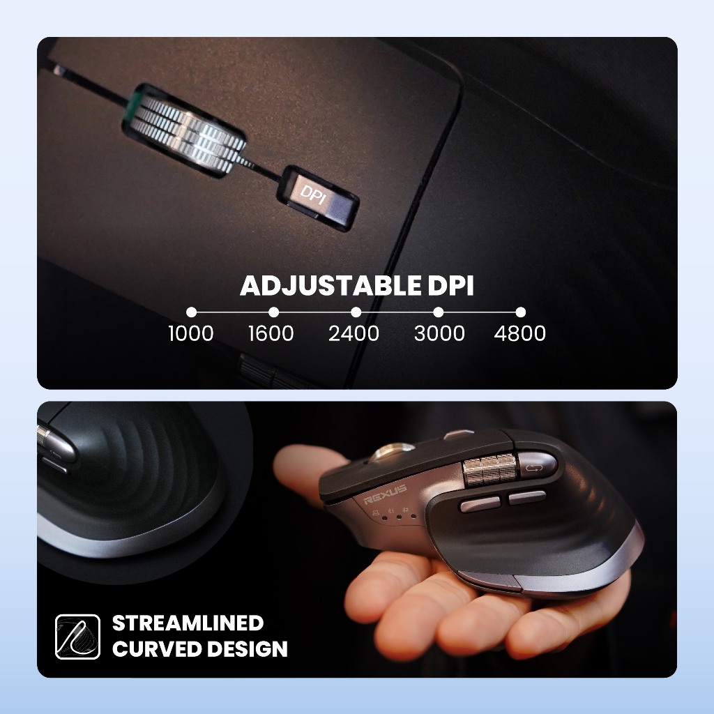 Rexus Flow QZ30 Mouse Office Wireless Ergonomic Silent Click - AeroSpin Wheel & Horizontal Scroll Mode (6)