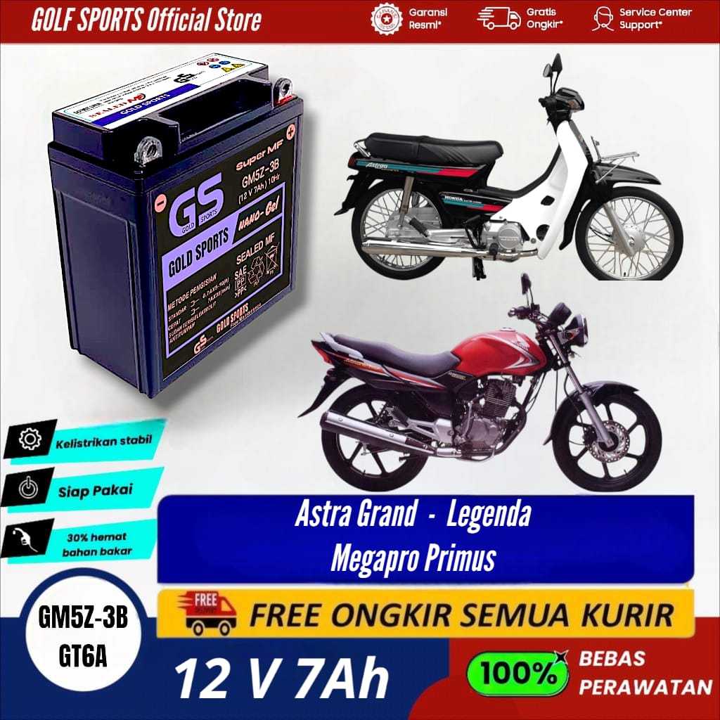 GOLF SPORTS Aki Motor Full Kering GM5Z-3B 12 V 7AH Motor Astrea Grand Legenda Megapro Primus Accu GS