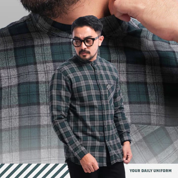 DGM Kemeja Pria Flanel Kerah Sanghai Koko Lengan Panjang Premium 057