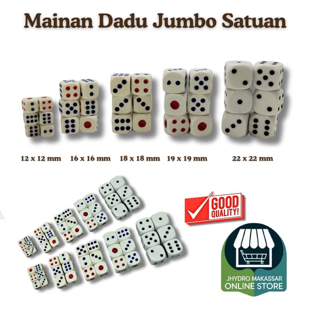 Jual Mainan Dadu Jumbo Satuan Tersedia Banyak Pilihan Ukuran Dadu Dice ...