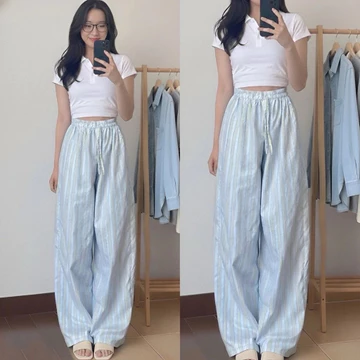 Celana Panjang Wanita Baggy Naura Dengan Motif Pinstripe Celana Kulot Sallur Celana Kulot Motif