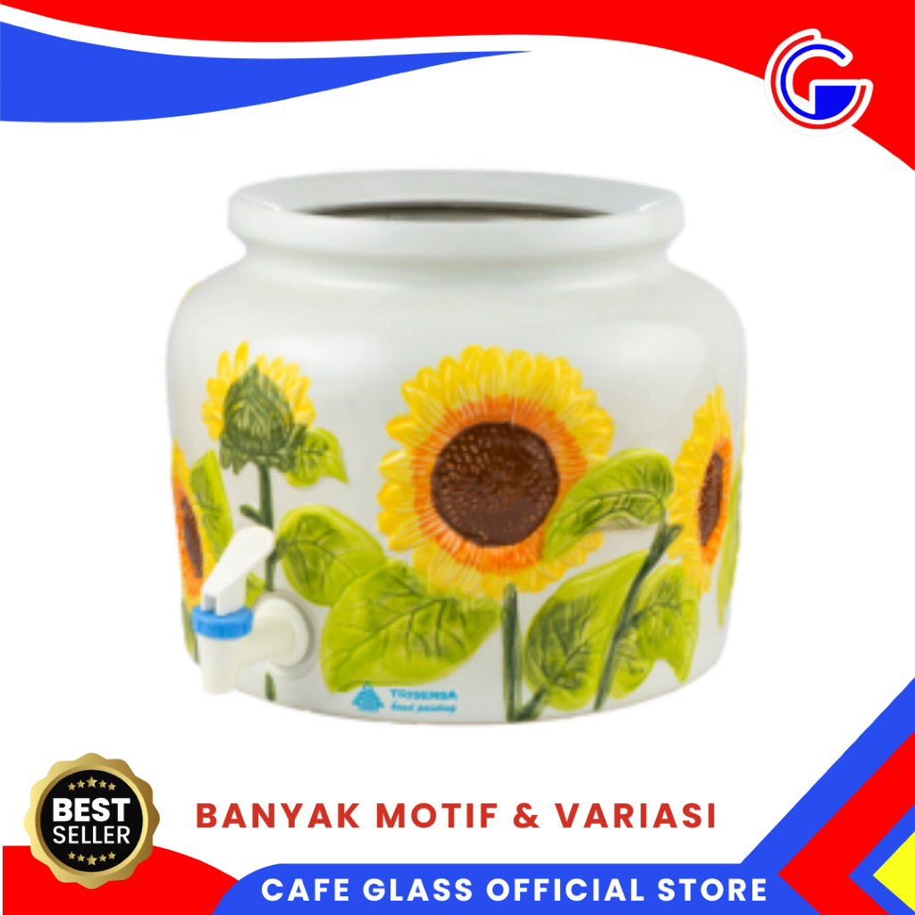 Guci Galon Keramik Trisensa Timbul Kerok  - Water Jug Dispenser Air 15L Anti Bocor Karakter Panda Melon Bunga Arwana