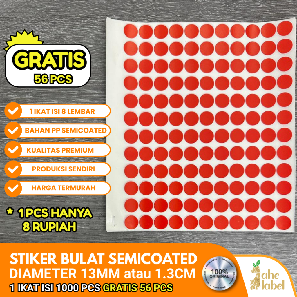 Jual LABEL STIKER BULAT WARNA MERAH BAHAN SEMICOATED DIAMETEER 13MM ...
