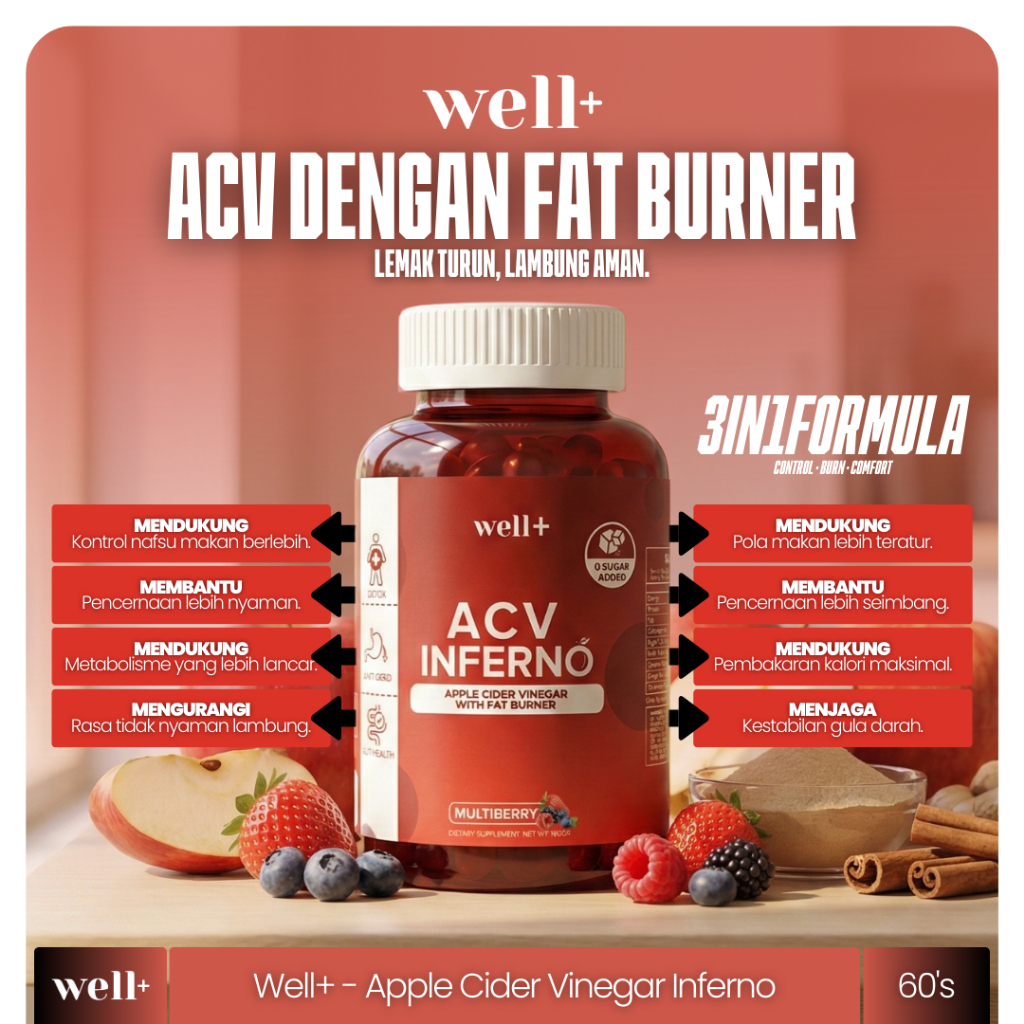 Jual Well+ ACV Inferno Apple Cider Vinegar Gummies 60's Multiberry ...