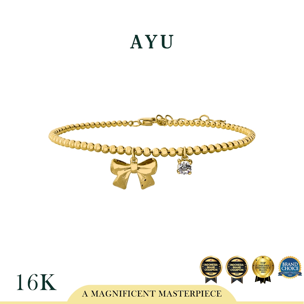 Jual AYU Ribbon With Mini Solitaire On Mini Boba Bangle 16K Yellow Gold ...