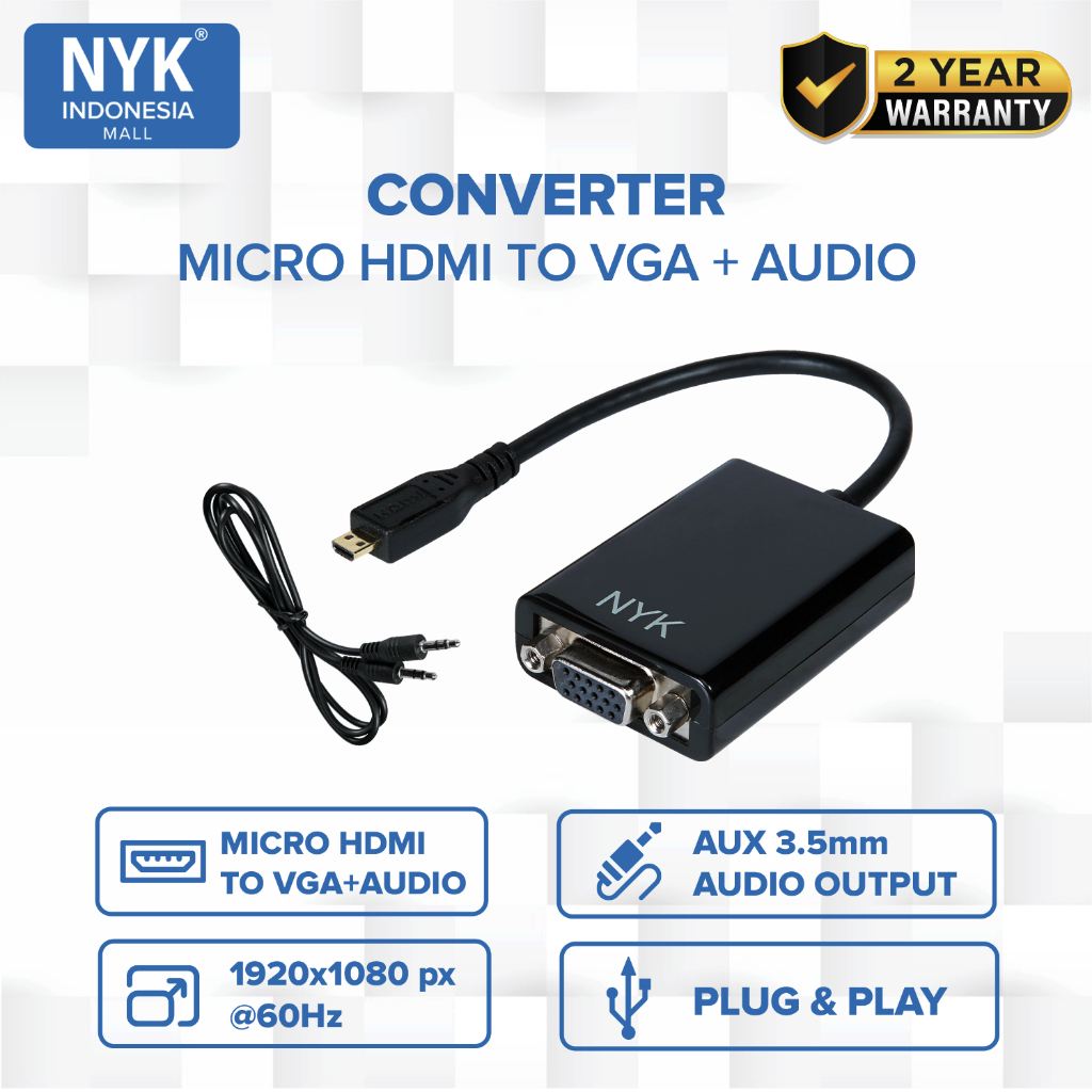 NYK Kabel Converter Micro HDMI TO VGA+Audio COD