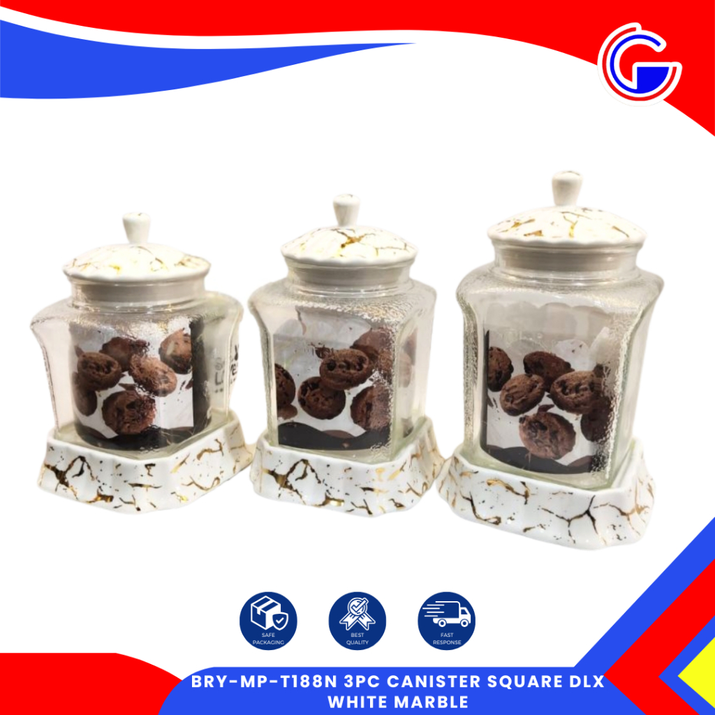 Toples Cookies White Marble - Toples Keramik Lebaran - Toples Kue Kering Set 3pcs BRY-MP-T188N [peti]