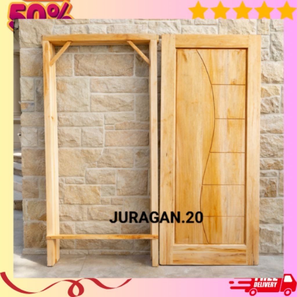 Redy Stok Pintu+Kusen Minimalis Pintu Rumah Kayu Mahoni Pintu Depan Pintu Kamar Pintu Perumahan