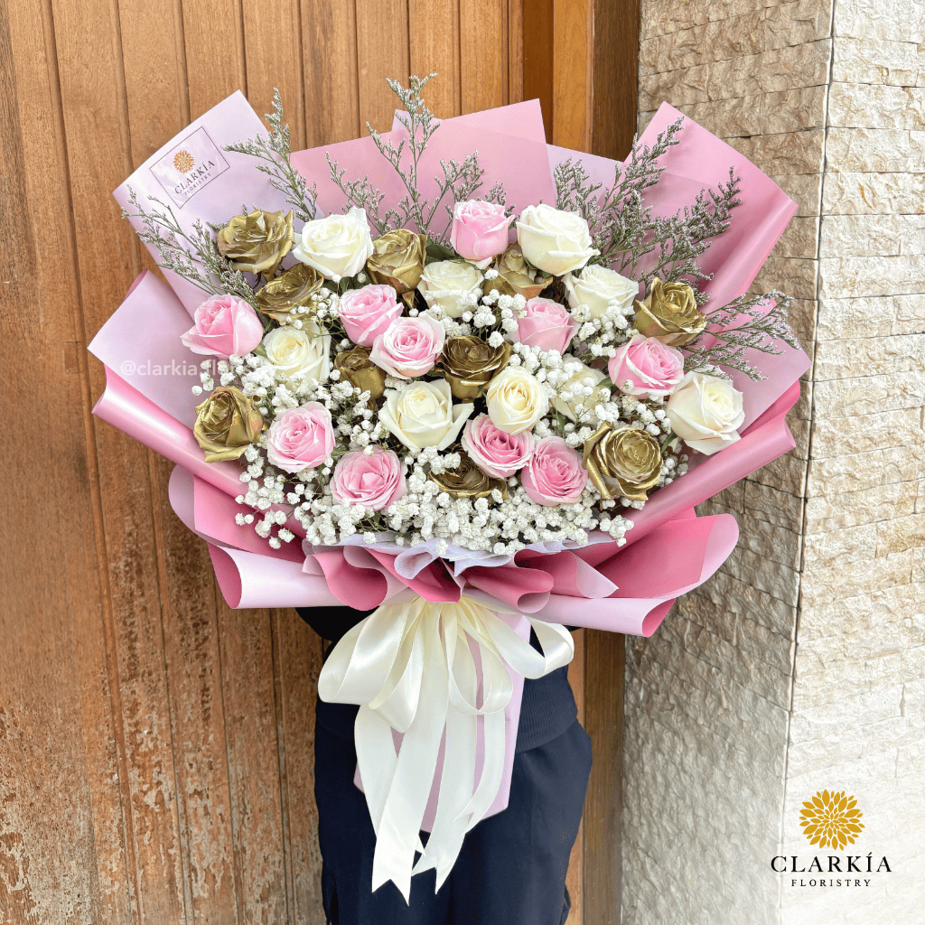 Jual Fresh 30 Rose Bouquet Clarkia | Buket Bunga 30 Mawar | Hadiah Kado ...