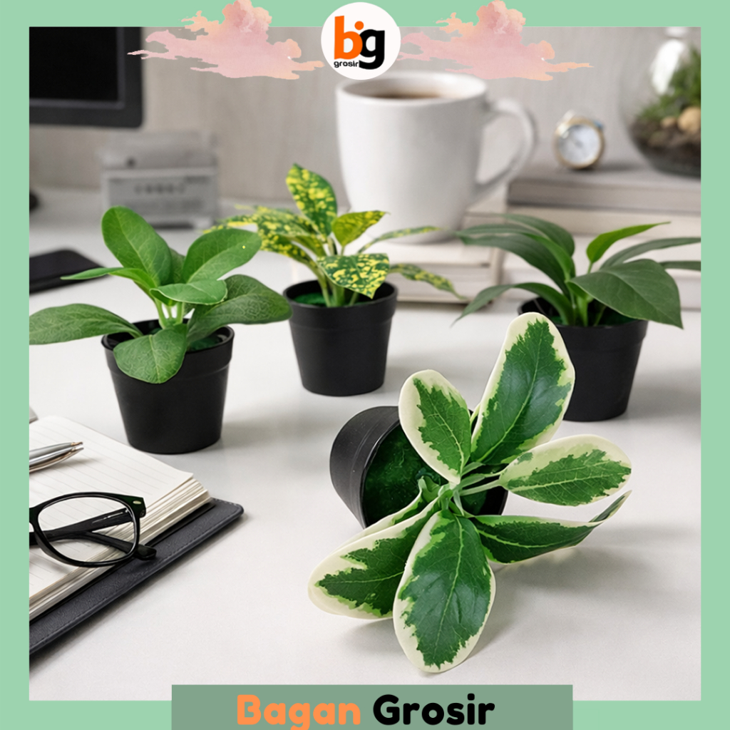 Jual BG Bunga Plastik Hijau Kecil Mini Dengan Pot PBP56 | Shopee Indonesia