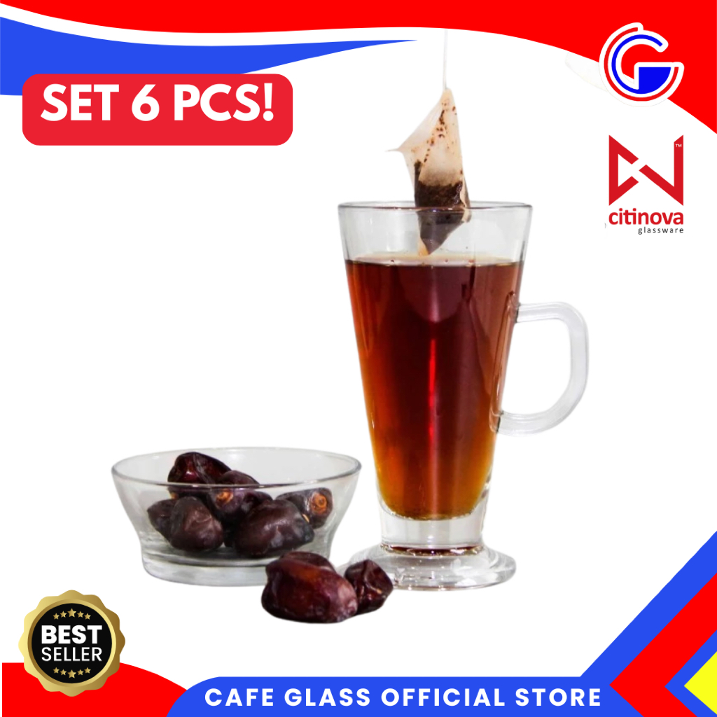 Gelas Kaca Gagang 6 Pcs Citinova Helsinki - Cangkir Kopi Cocktail Mocktail Tinggi - Gelas Aesthetic 1 Set