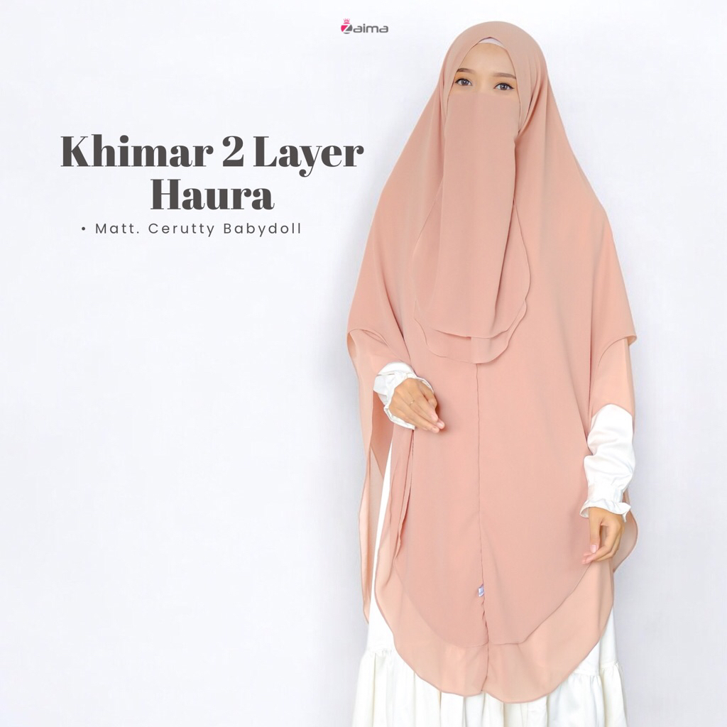 Khimar 2 Layer Haura Ceruti Babydoll Non Pad Jilbab Instan Syari Jumbo Free Cadar Tali