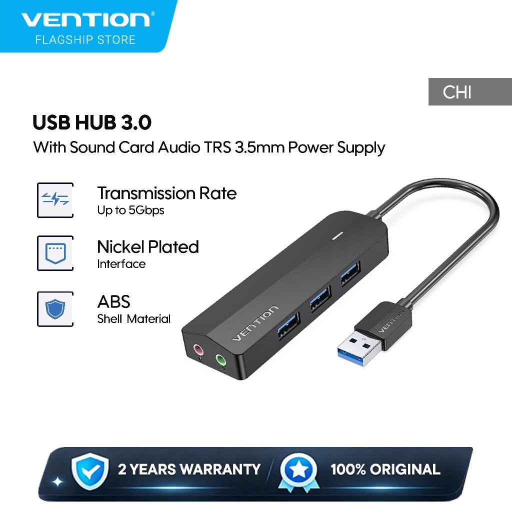 Jual Vention HUB USB 3.0 With Sound Card External Audio TRS 3.5MM and ...