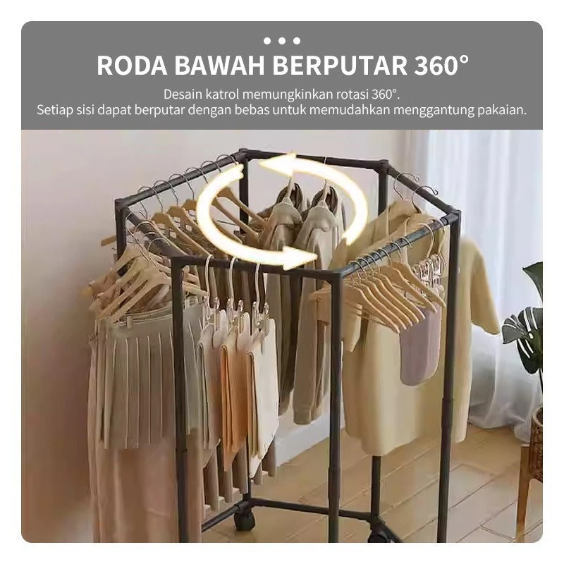 Foto 7 Bisa Diputar 360° Rak Gantungan Baju Serbaguna Portable Stand Hanger Cocok untuk Kos & Rumah Kecil | 017