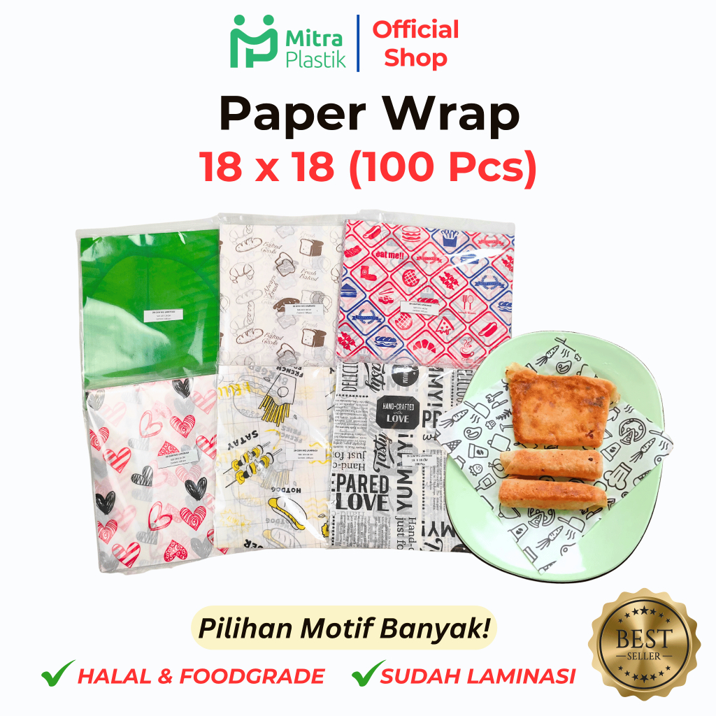 Jual Kertas Nasi Motif 18x18 cm Paper Wrap 100 pcs Printing Laminasi ...
