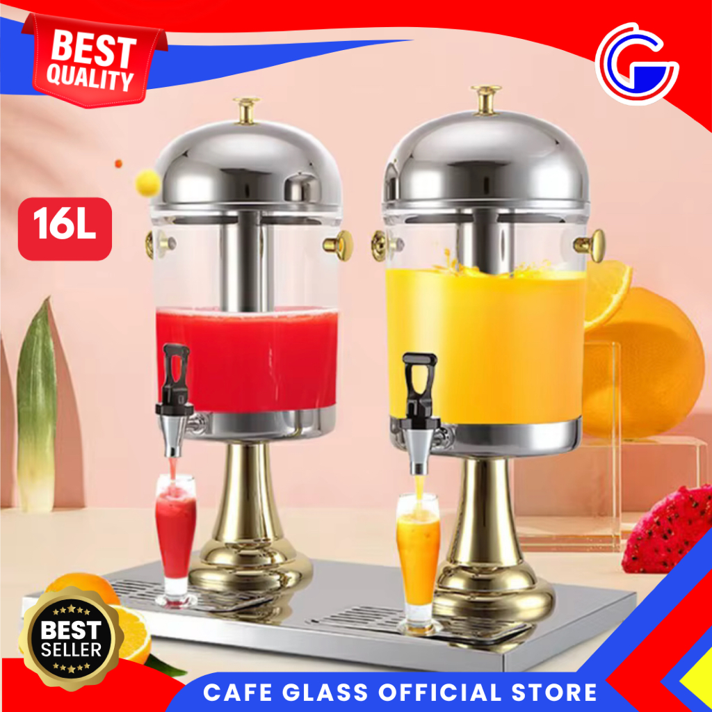 Dispenser Jus 2 Tabung Stainless 16L Bening - Dispenser Air Panas Dingin Silver - Dispenser Double Prasmanan Hotel [peti]