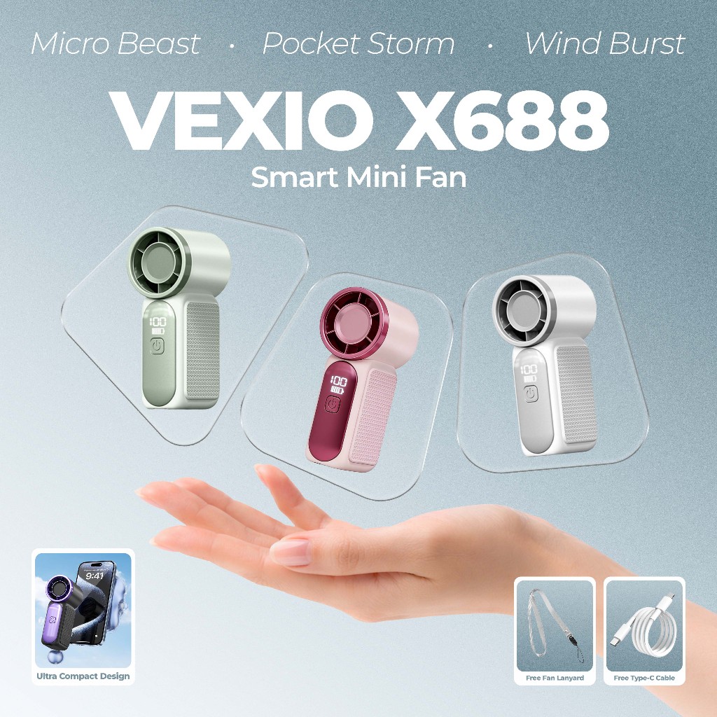 Jual VEXIO X688 Smart Mini Fan dengan motor high speed 20.000 RPM ...
