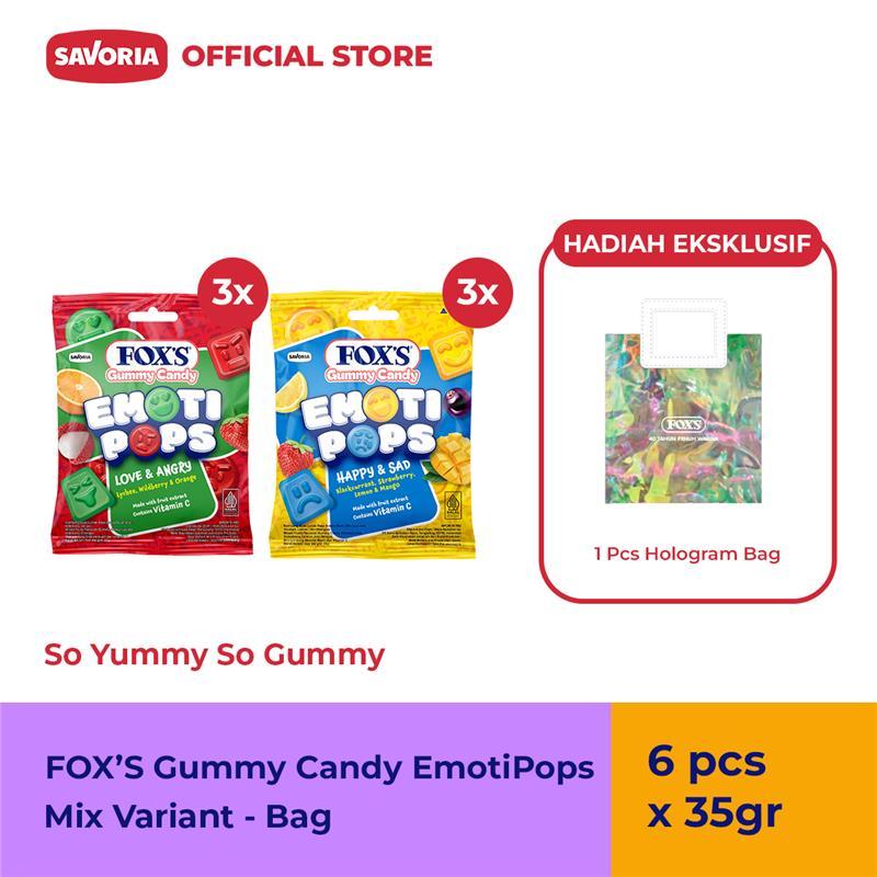 Jual FOX'S Gummy Candy EmotiPops Mix Variant 6Pcs x 35g + Hologram Bag ...
