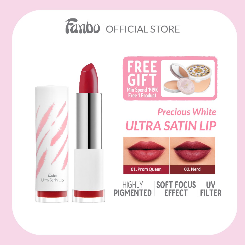 Jual Fanbo Precious White Ultra Satin Lipstick - Highly Pigmented - UV ...