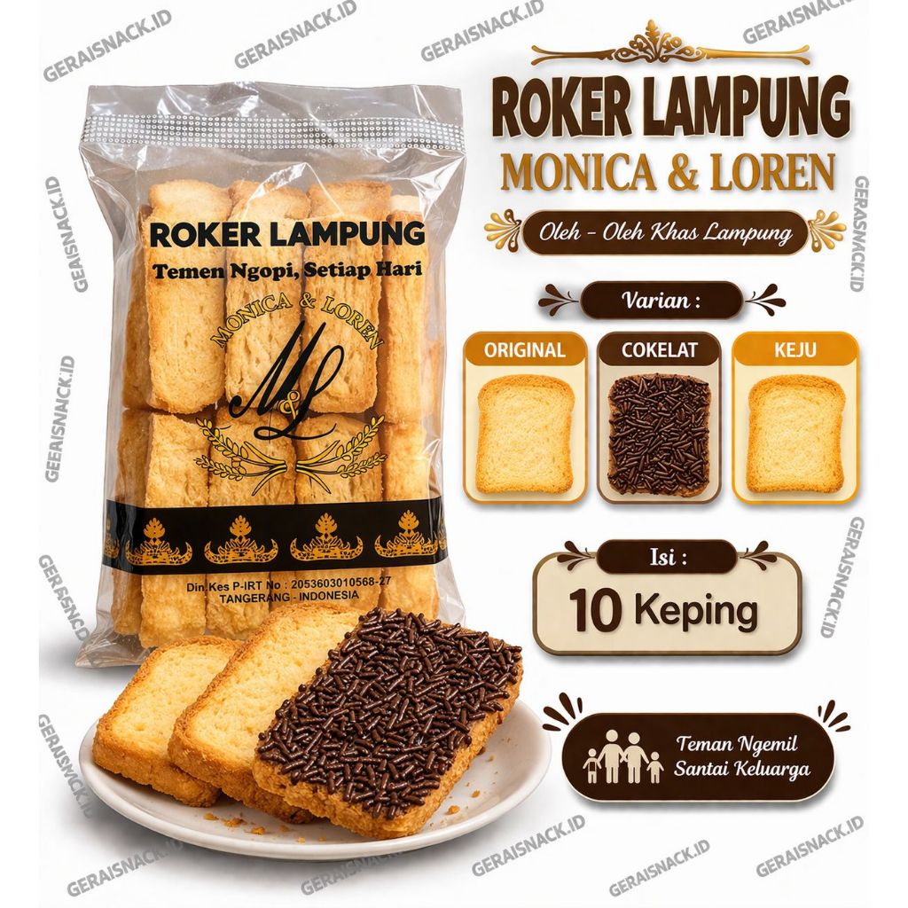 Jual Roker Monica & Loren Roti Kering Premium Renyah Toping Tebal Oleh2 ...