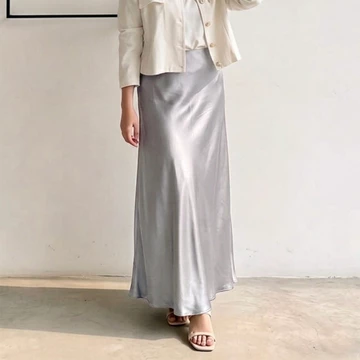 Rok A Line Satin Silk Premium Pinggang Karet Nyaman Bahan Tebal Jatuh S 3XL CAROSEL