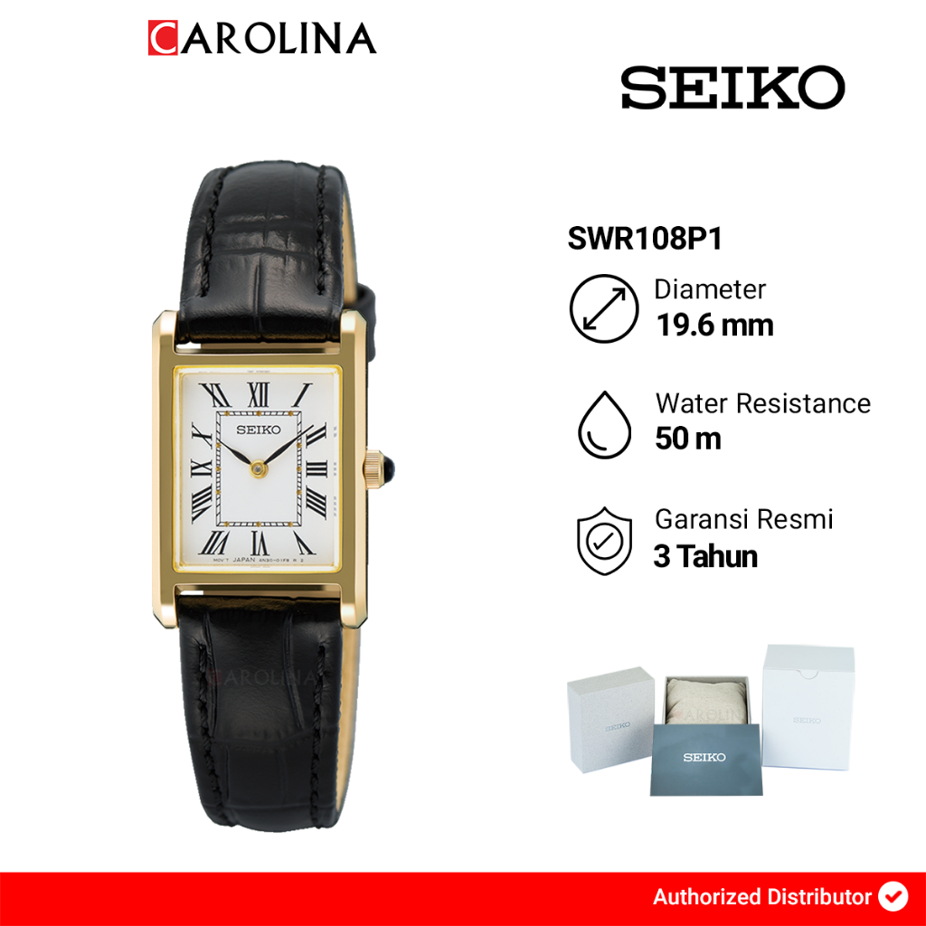 Jam Tangan Wanita SEIKO SWR108P1 Tank Discover More Ladies White Dial Black Leather Strap