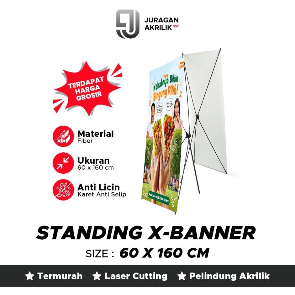 Jual Rangka X Banner Stand 60x160 Cm Fiber Kokoh Hitam Standing Banner ...