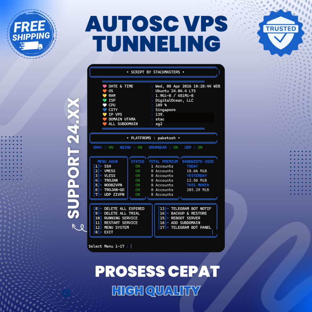 Jual AUTO SC VPS TUNNELING | SSH V2RAY TROJAN VMESS VLESS ZIVPN ...