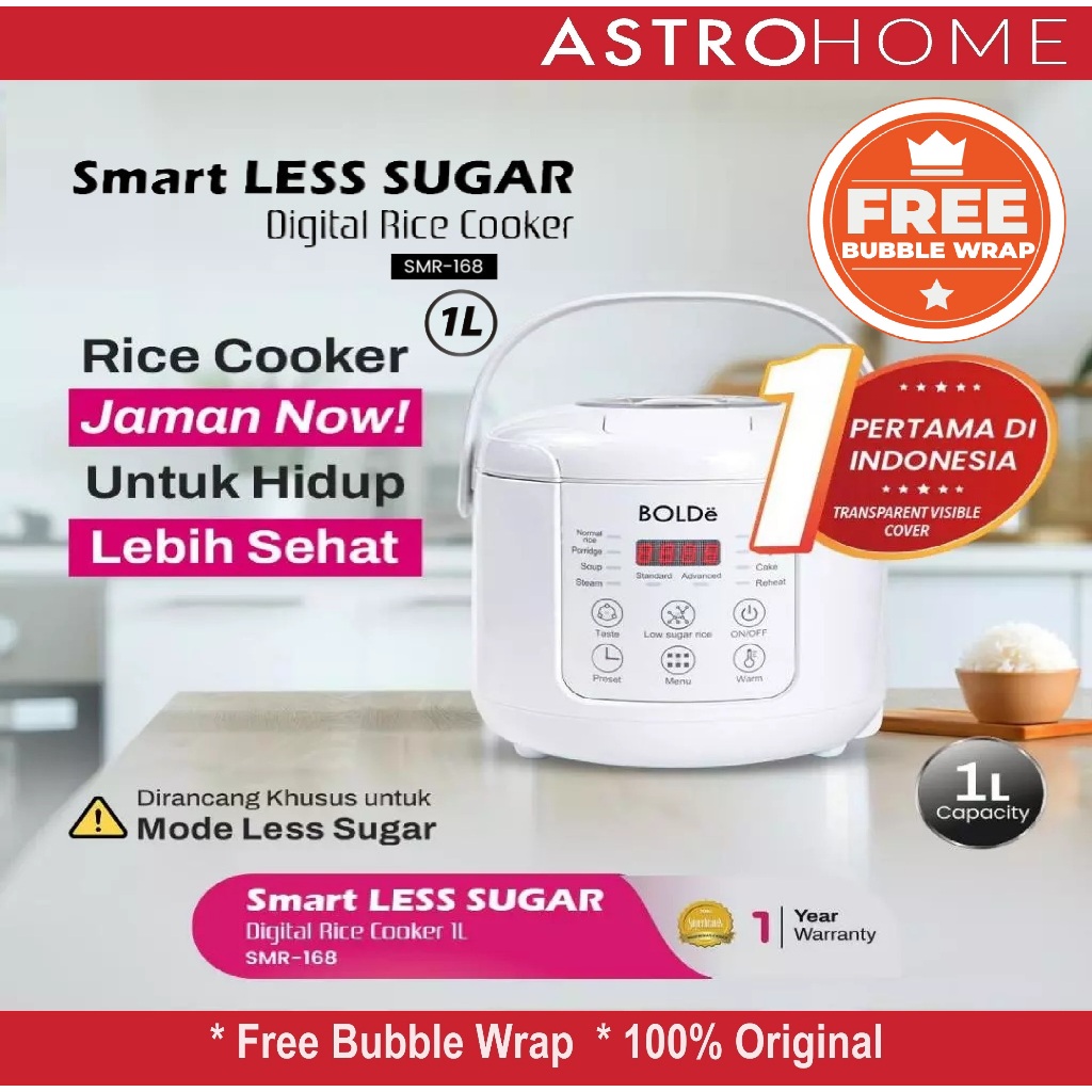 Jual BOLDe Smart Less Sugar Digital Rice Cooker 1 Liter Stainless ...
