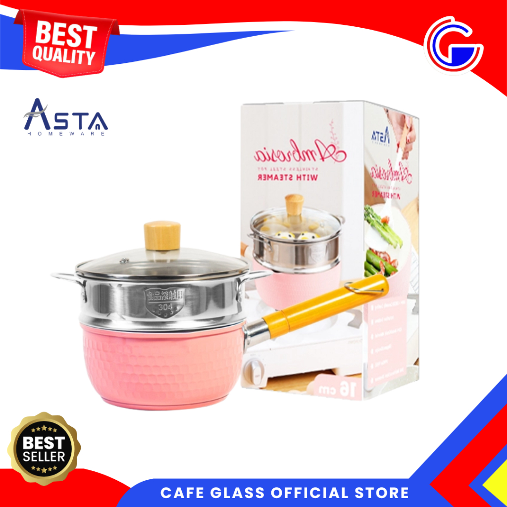Panci Masak MPASI - Panci Stainless Steel Steamer Kukusan Serbaguna - Milk Pan Ambrosia 16cm Asta