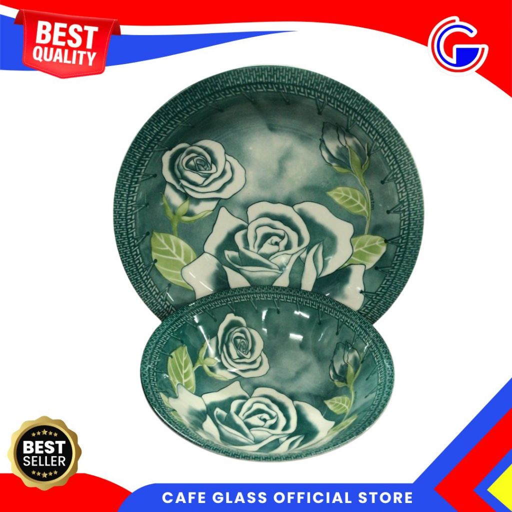 Piring Set Keramik - Piring Lontong 9.25 - Mangkok7 Bulat - Winston Rose Hijau