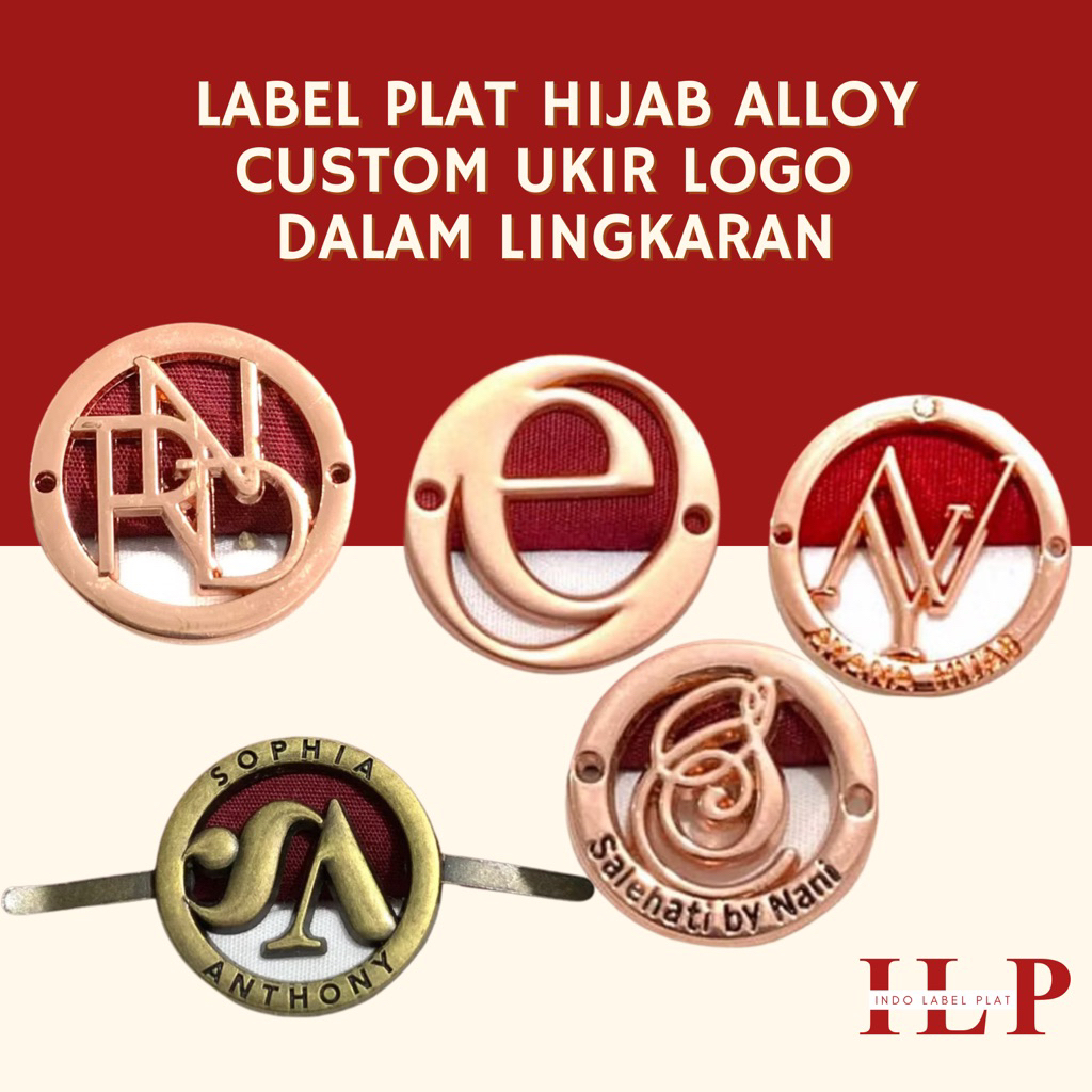 Jual Label Plat Hijab Alloy Custom Ukir LOGO DIDALAM BINGKAI LINGKARAN ...